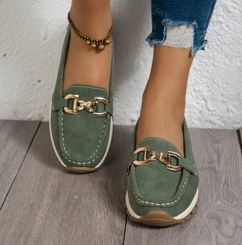 Kimberly Benn | Green Buckle Loafers