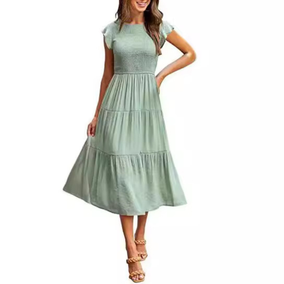 Kimberly Benn | Elegant Flutter Sleeve Midi Dress