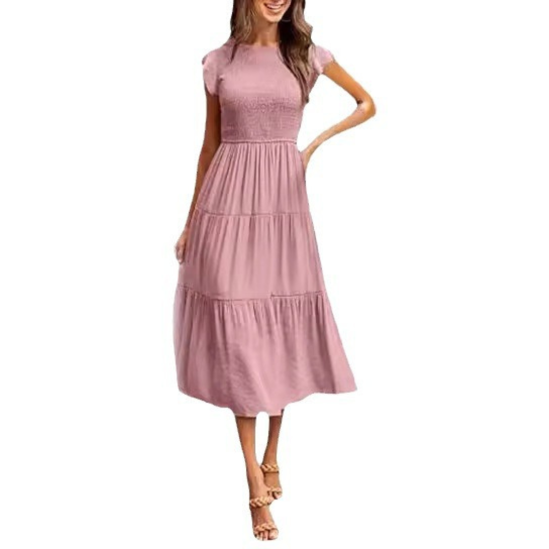 Kimberly Benn | Elegant Flutter Sleeve Midi Dress