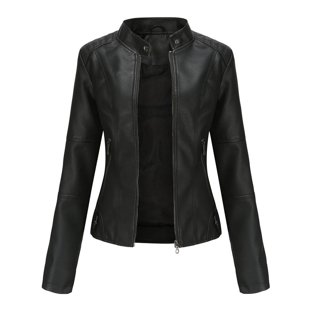 Kimberly Benn | Women’s Leather Jacket With Mandarin Collar