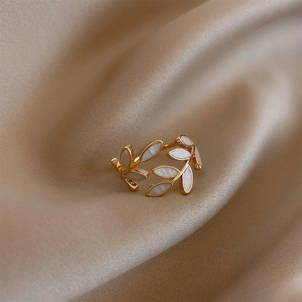 Kimberly Benn | Adjustable Ring in Gold with White Opal Leaf