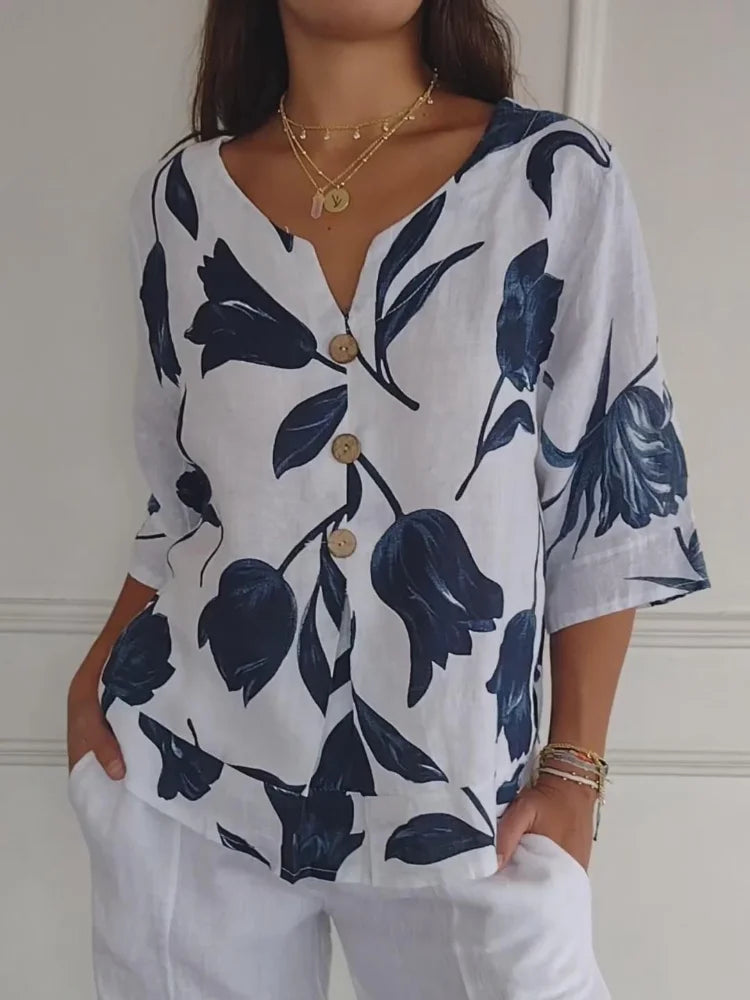 Kimberly Benn | Floral Print Button-Up Blouse