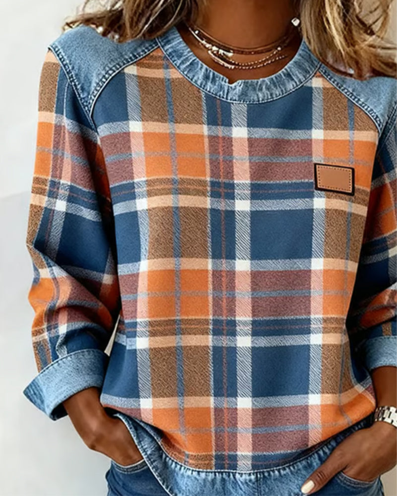 Kimberly Benn | Sweatshirt With Checkered Patchwork