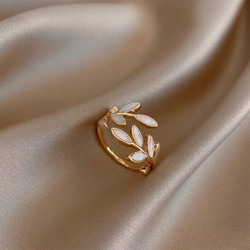Kimberly Benn | Adjustable Ring in Gold with White Opal Leaf