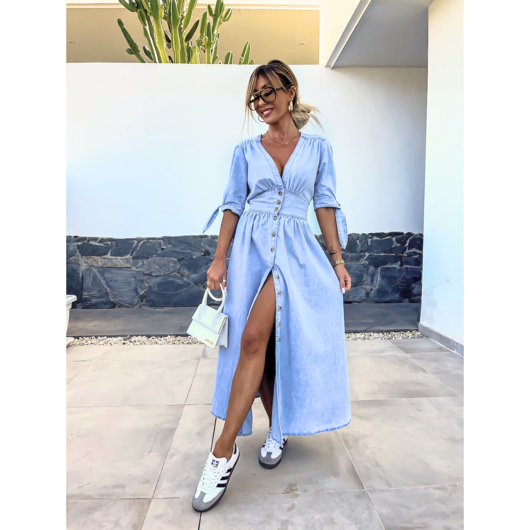 Kimberly Benn | Elegant V-Neck Midi Dress