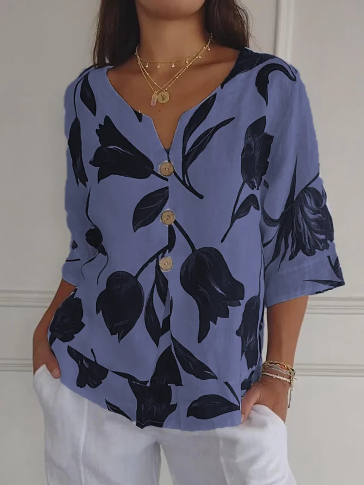 Kimberly Benn | Floral Print Button-Up Blouse