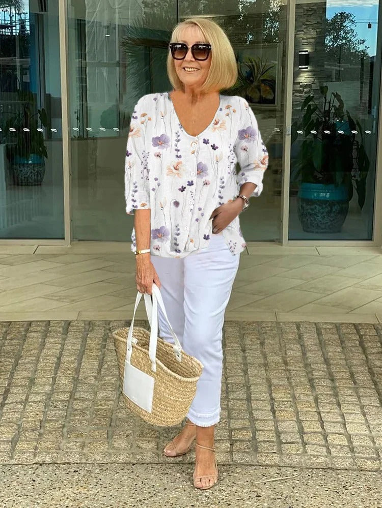 Kimberly Benn | Printed Button Tunic Top