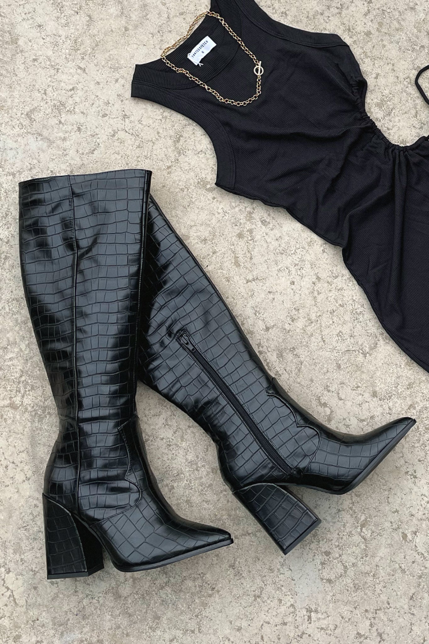 Kimberly Benn | Black Croc Knee-High Boots