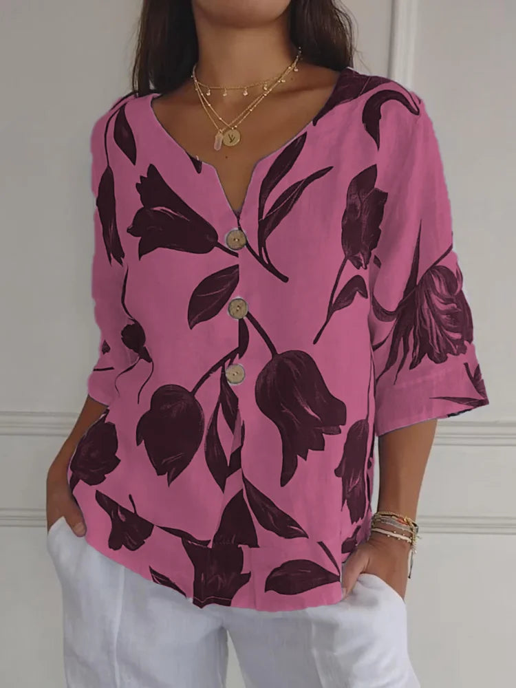 Kimberly Benn | Floral Print Button-Up Blouse