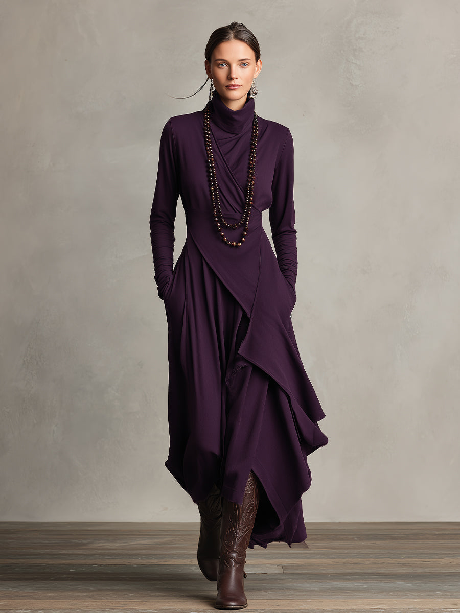 Kimberly Benn | Asymmetrical Maxi Knit Dress With Roll Neck