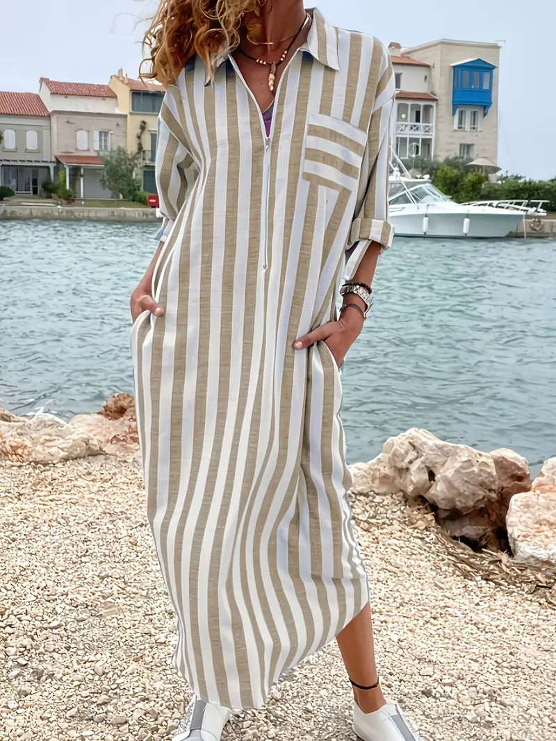 Kimberly Benn | Striped Button-Down Shirt Dress