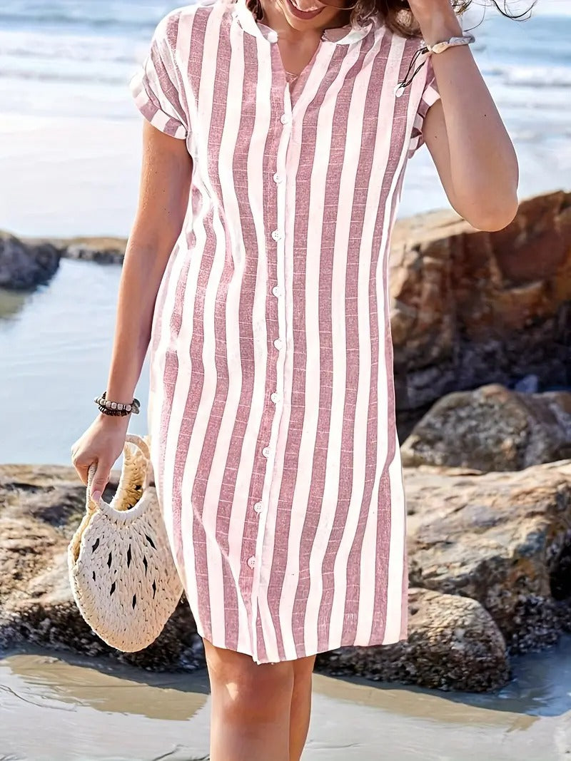 Kimberly Benn | Striped Short Sleeve Shirt Dress