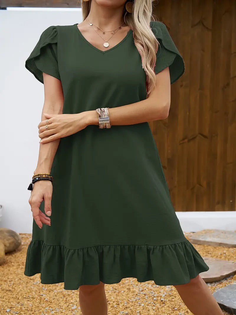 Kimberly Benn | Ruffle Sleeve V-Neck Dress