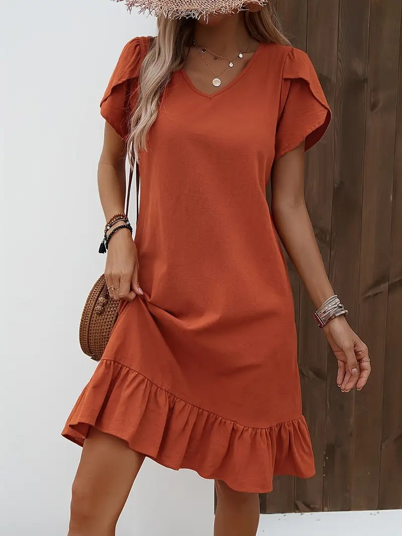 Kimberly Benn | Ruffle Sleeve V-Neck Dress
