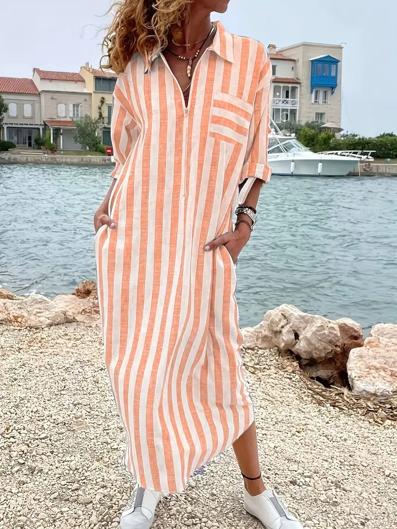 Kimberly Benn | Striped Button-Down Shirt Dress