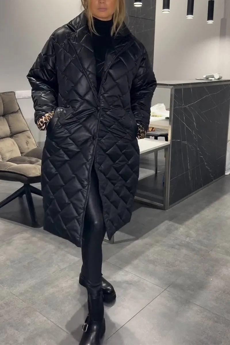 Kimberly Benn | Quilted Mid-Length Coat with Leopard Lining