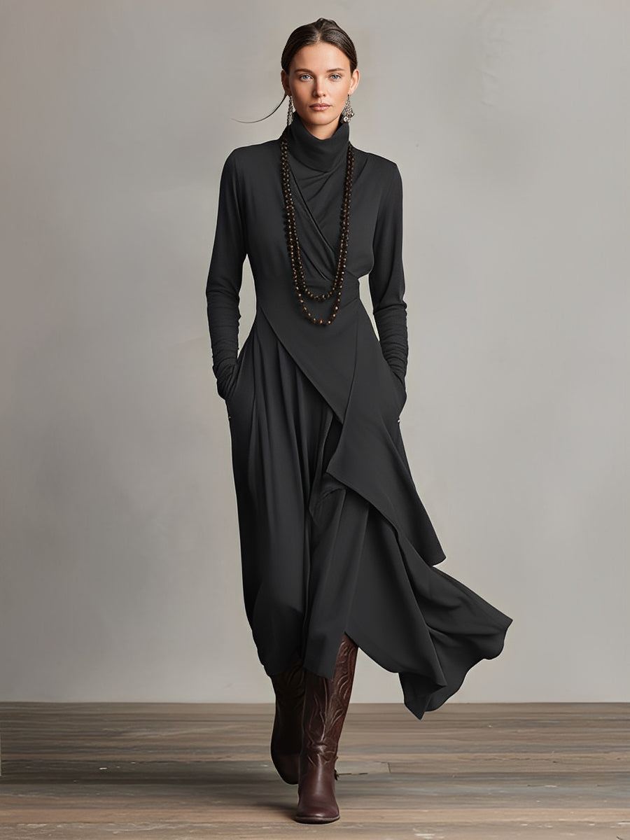 Kimberly Benn | Asymmetrical Maxi Knit Dress With Roll Neck