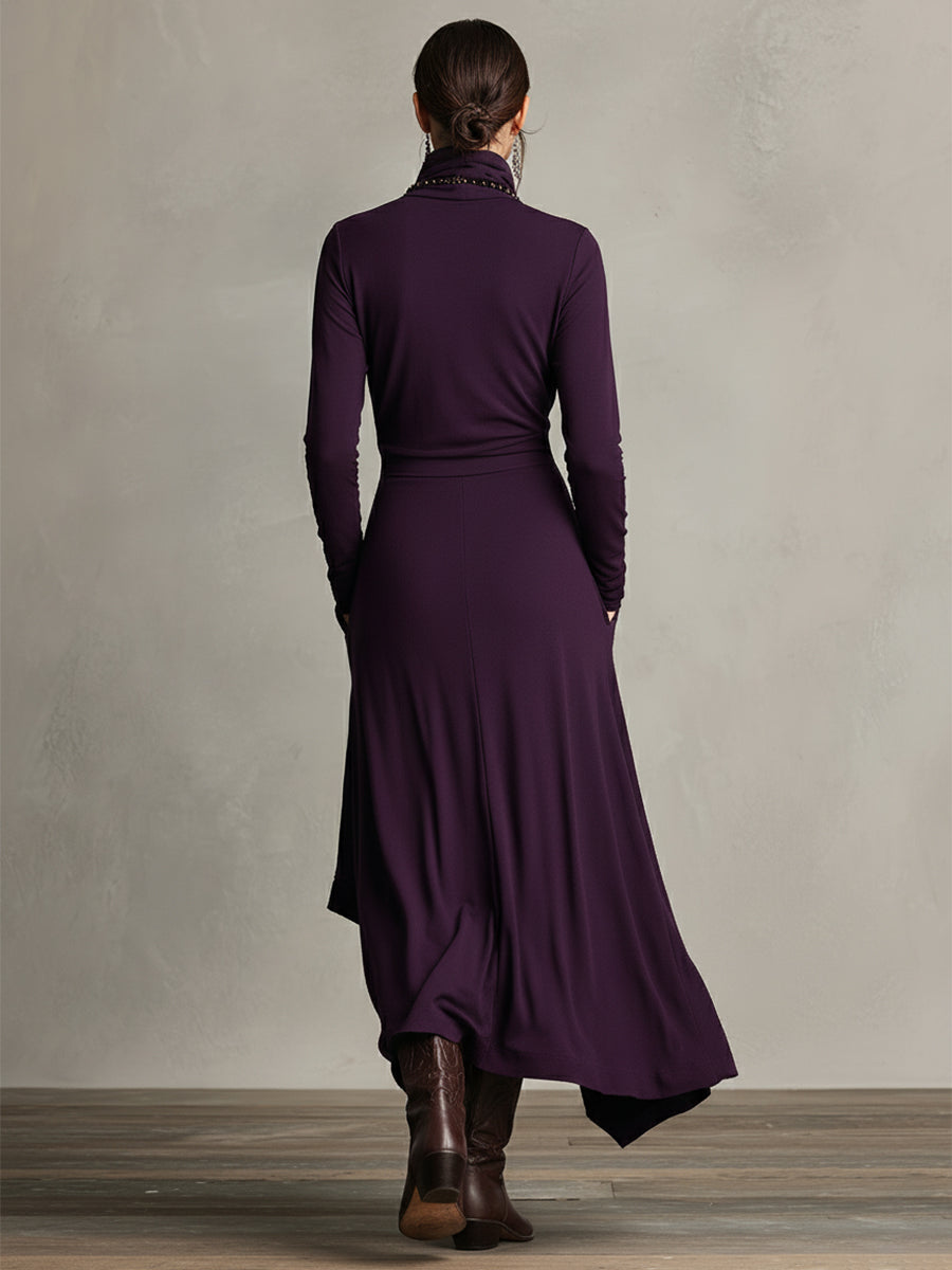 Kimberly Benn | Asymmetrical Maxi Knit Dress With Roll Neck