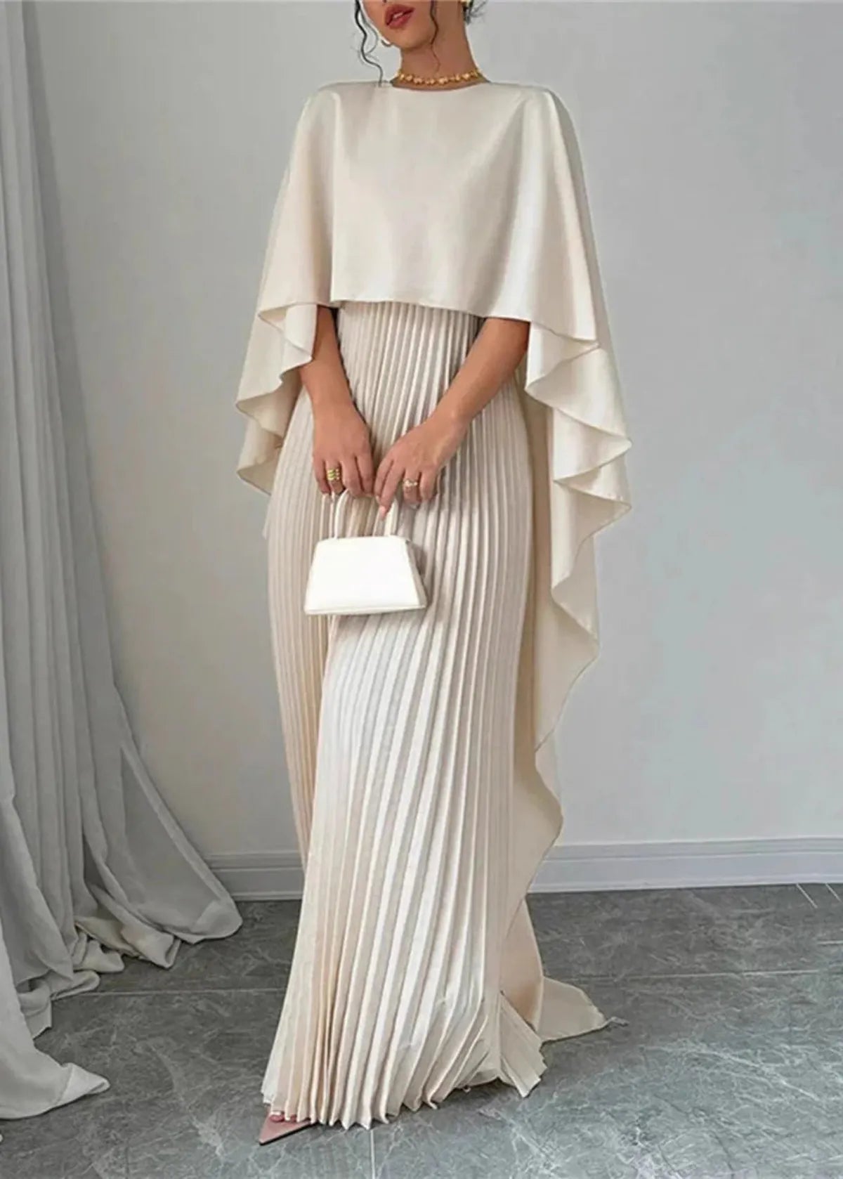 white dress with cape overlay Lulus | Satin Wedding | Womens | Large (Available in XS, S, M) it brings the drama of a veil with the ease of a cape  perfect for brides who want movement Lavinia | Women's Pleated Evening