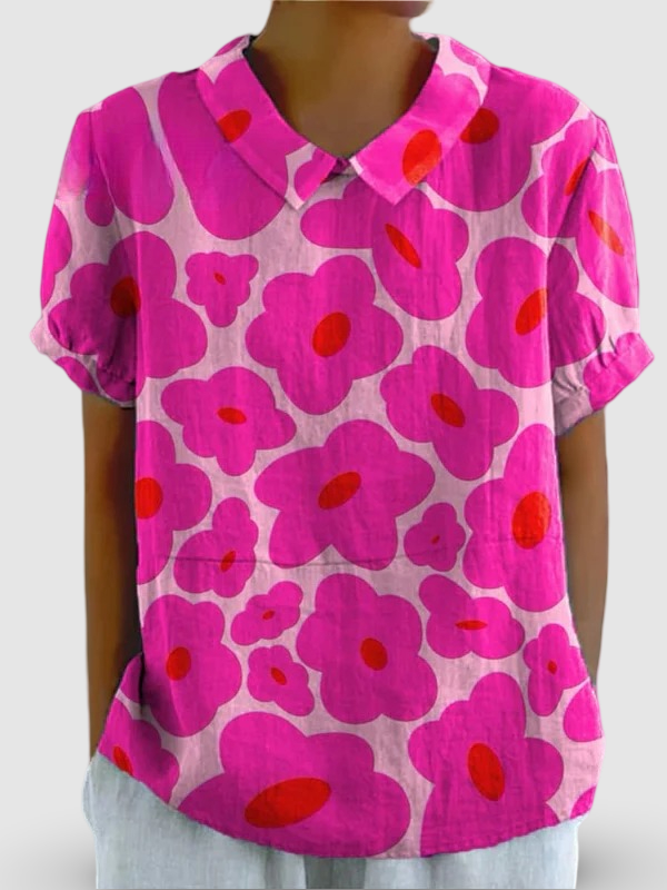 Kimberly Benn | Floral Pattern Printed Casual Shirt In Vibrant Pink