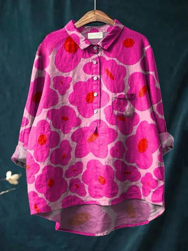 Kimberly Benn | Floral Pattern Printed Casual Shirt In Vibrant Pink