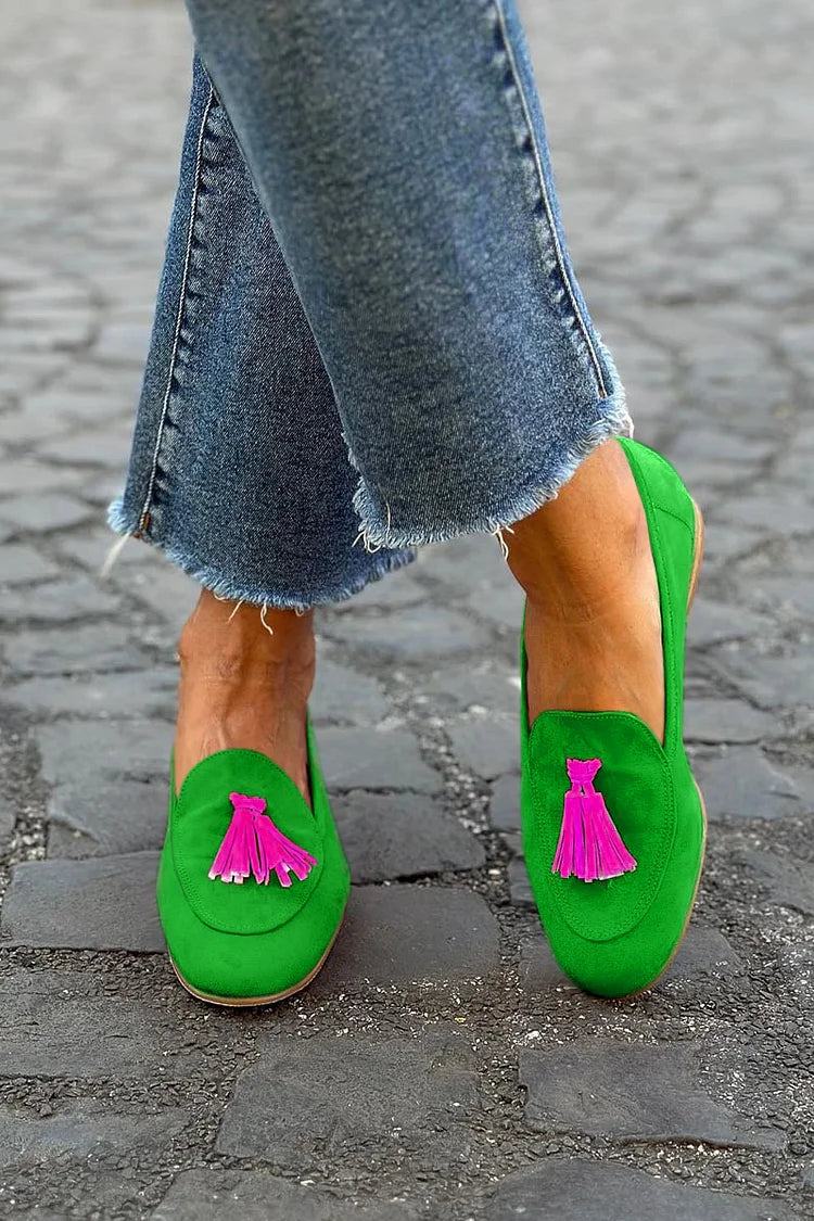 Kimberly Benn | Green Loafer With Fuchsia Tassel
