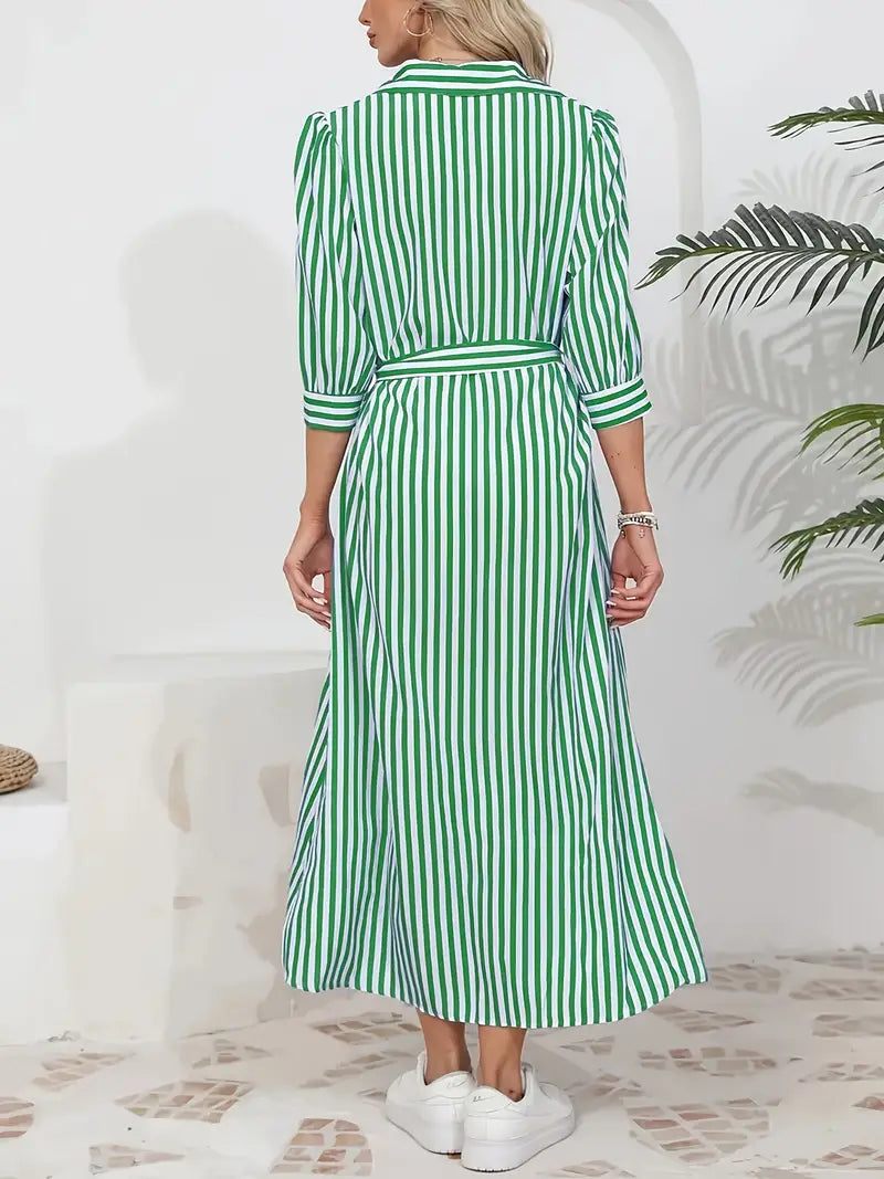 Kimberly Benn | Belted Striped Shirt Dress