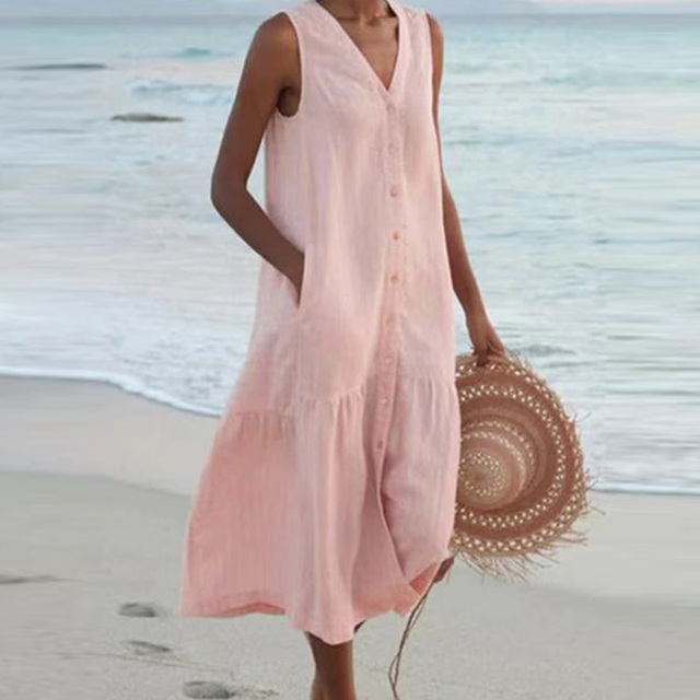 Kimberly Benn | Button-Front Sleeveless Beach Dress