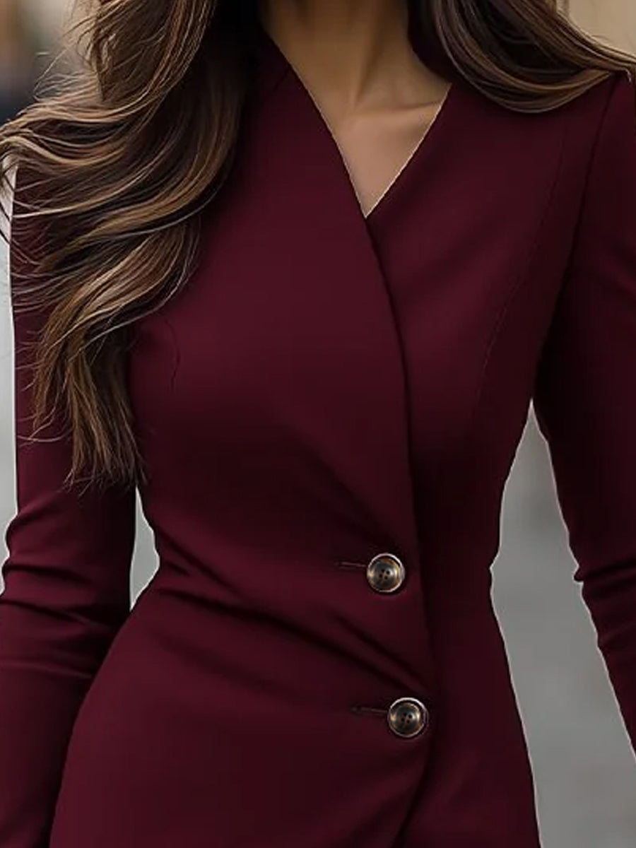 Kimberly Benn | Burgundy Wrap-Style Buttoned Midi Dress