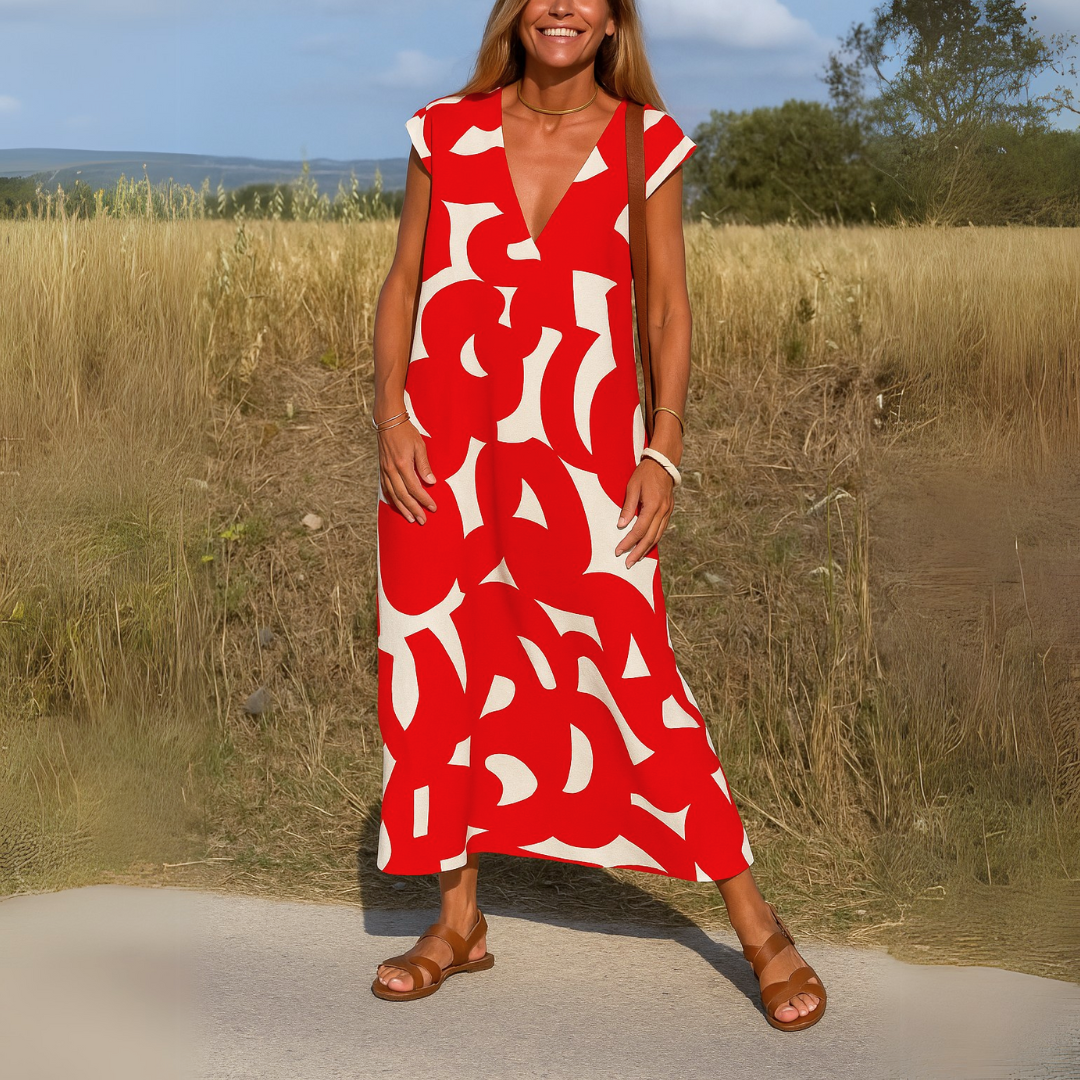 Kimberly Benn | Printed V-Neck Maxi Dress