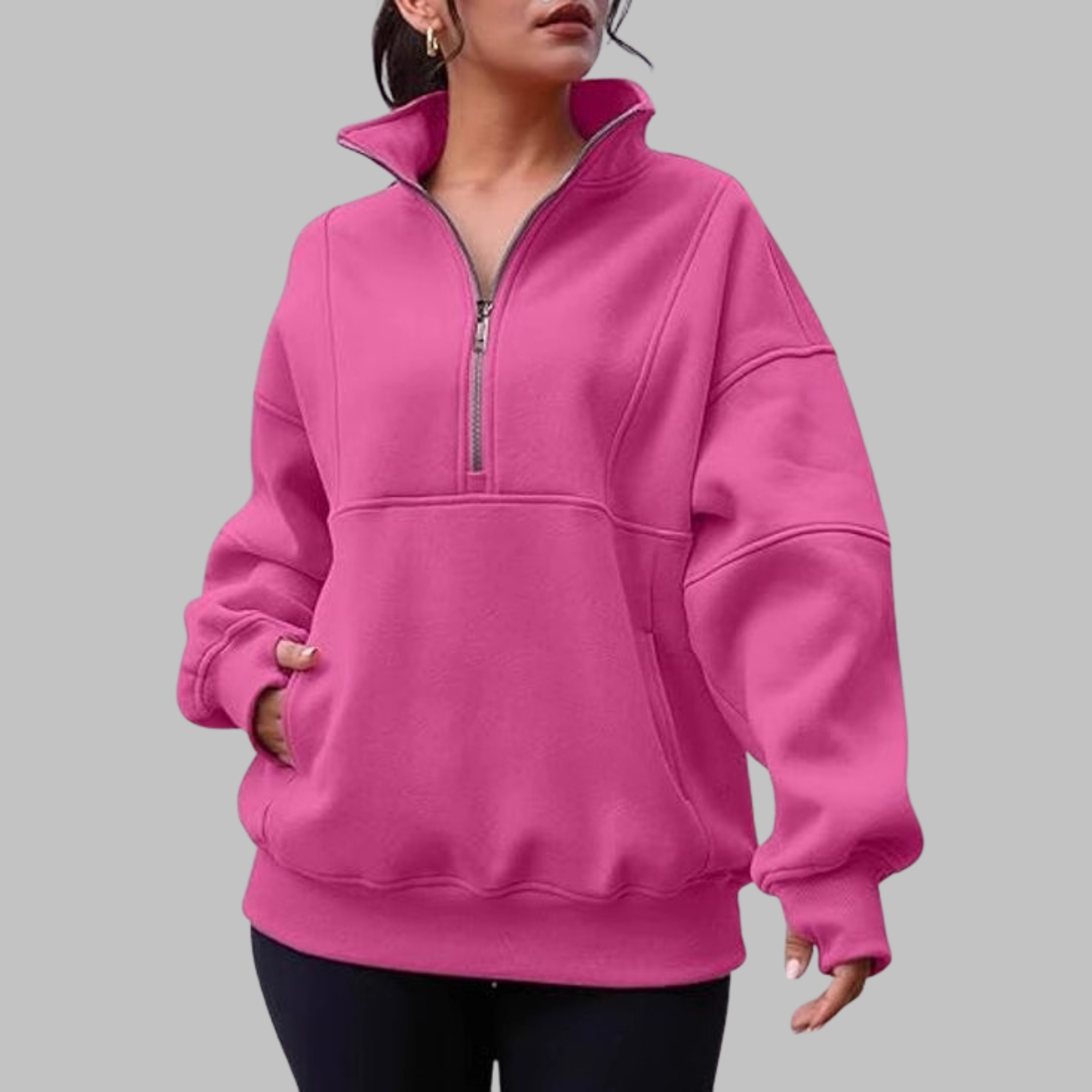 Kimberly Benn | Comfy Collar Half Zip Oversized Long Sleeve Sweatshirt
