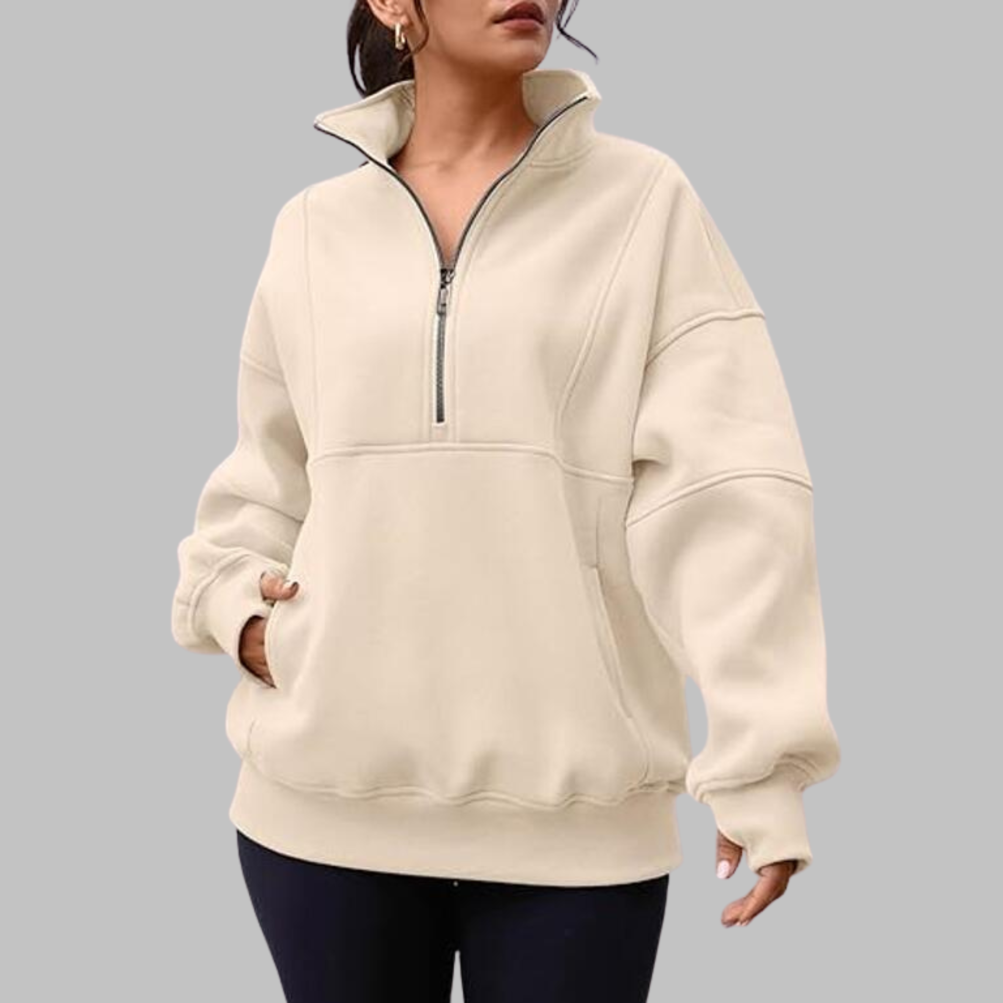 Kimberly Benn | Comfy Collar Half Zip Oversized Long Sleeve Sweatshirt