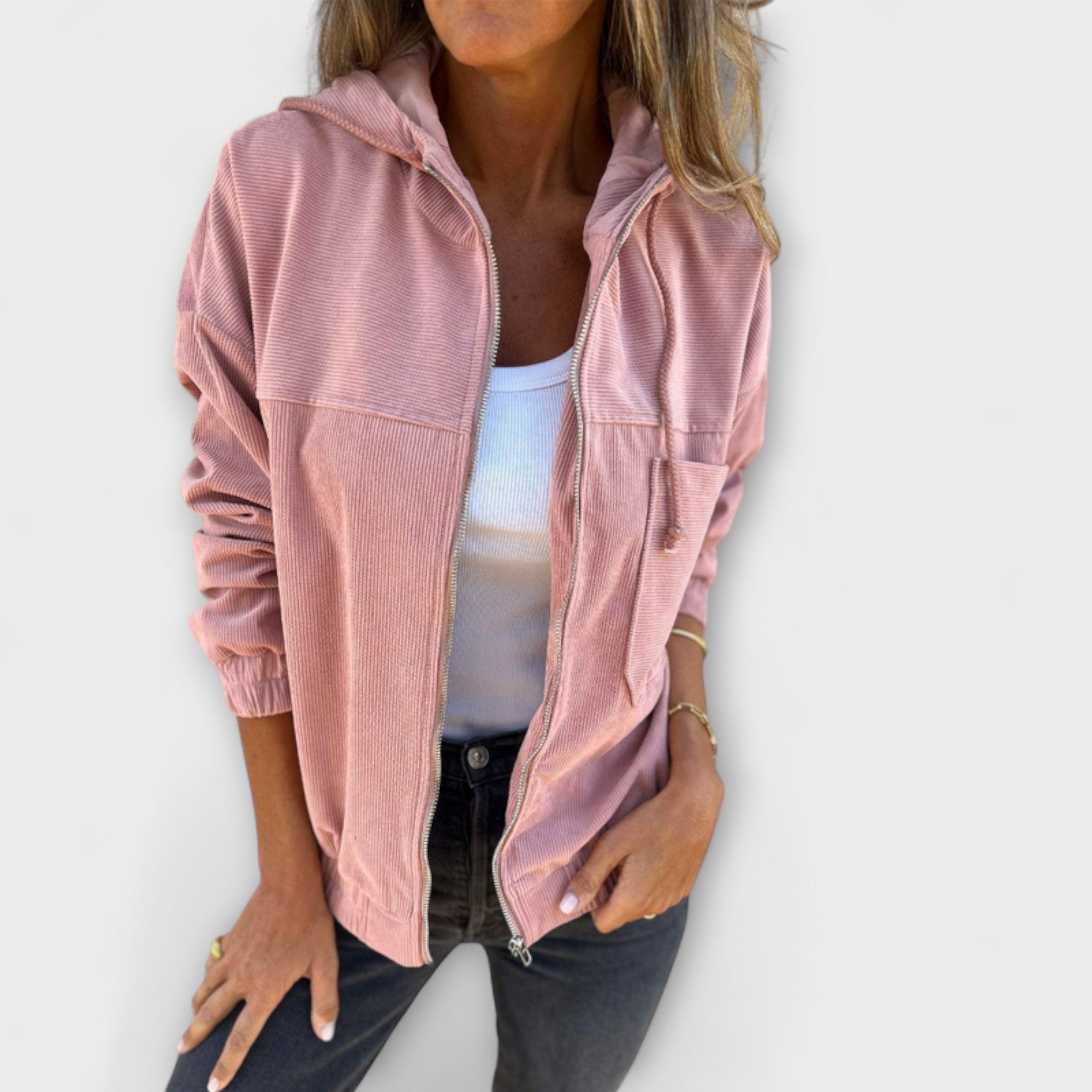Kimberly Benn | Corduroy Zip-Up Hooded Jacket