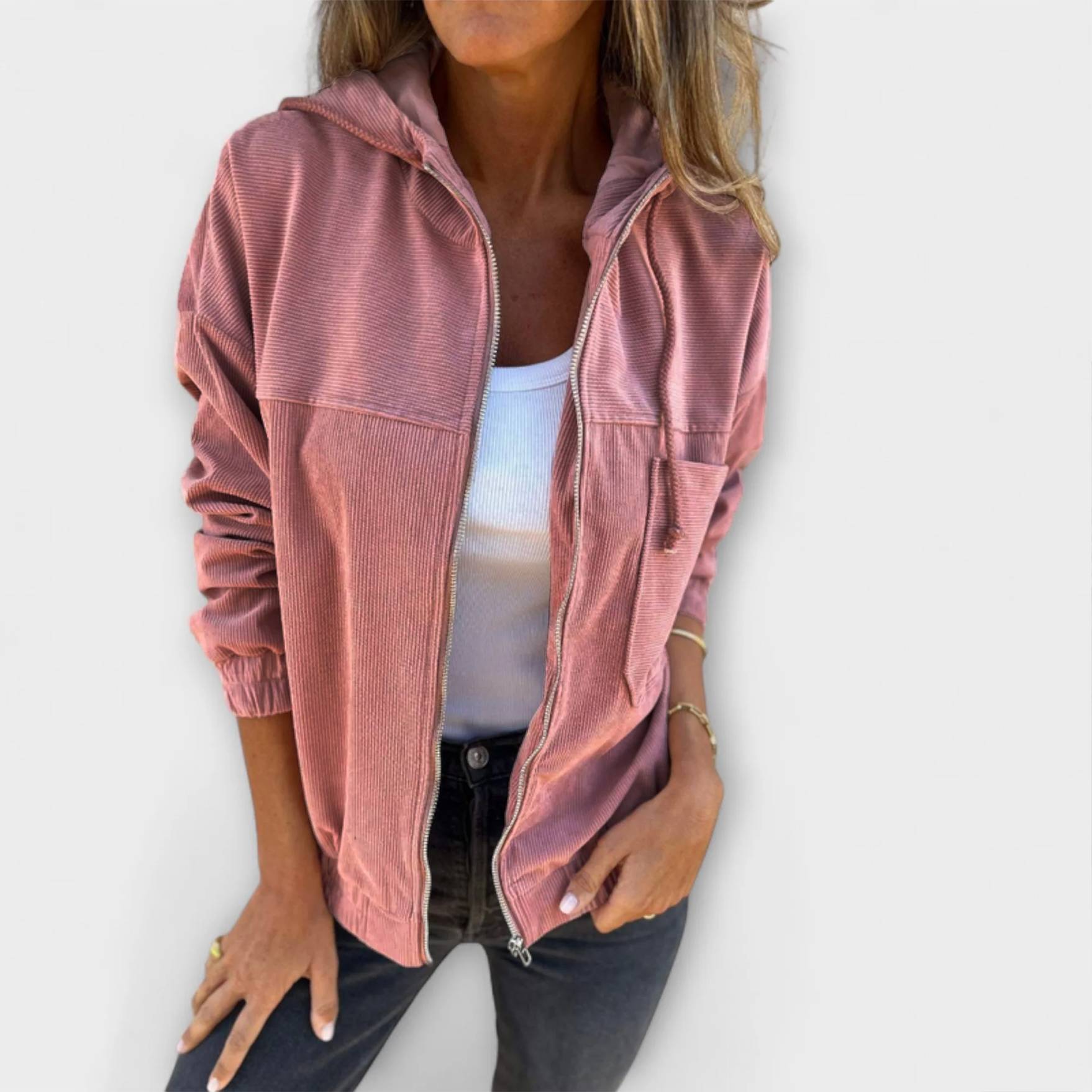 Kimberly Benn | Corduroy Zip-Up Hooded Jacket