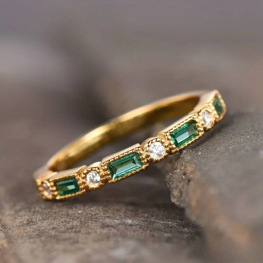 Kimberly Benn | Green Zirconia Gold Ring with Inlay