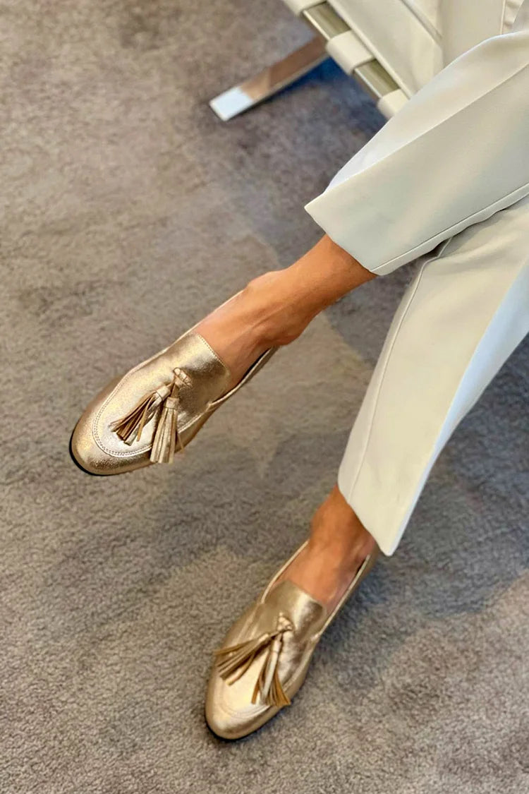 Kimberly Benn | Gold Mocassin With Tassels