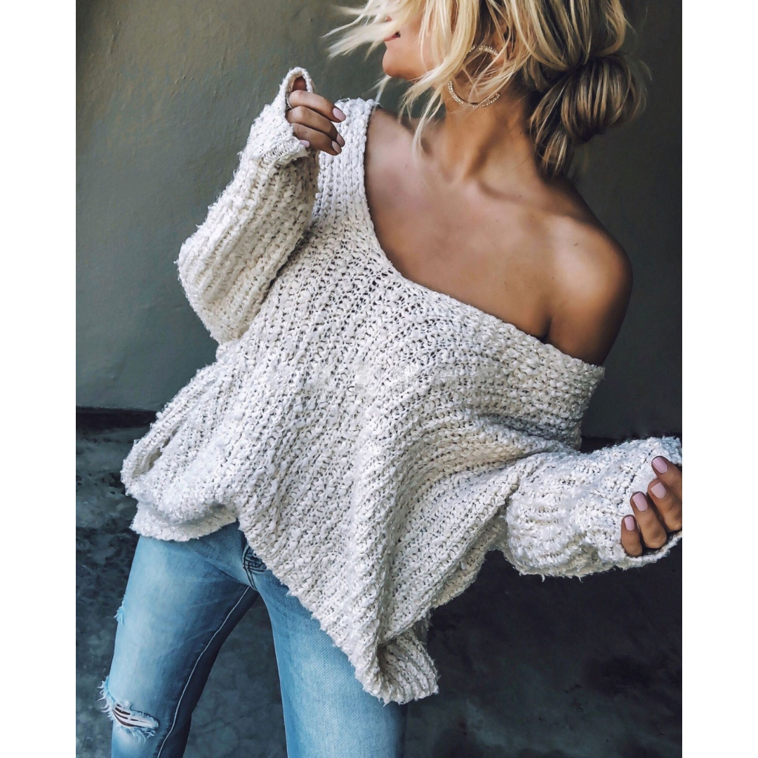 Kimberly Benn | Lightweight V-Neck Long Sleeve Drop Shoulder Sweater
