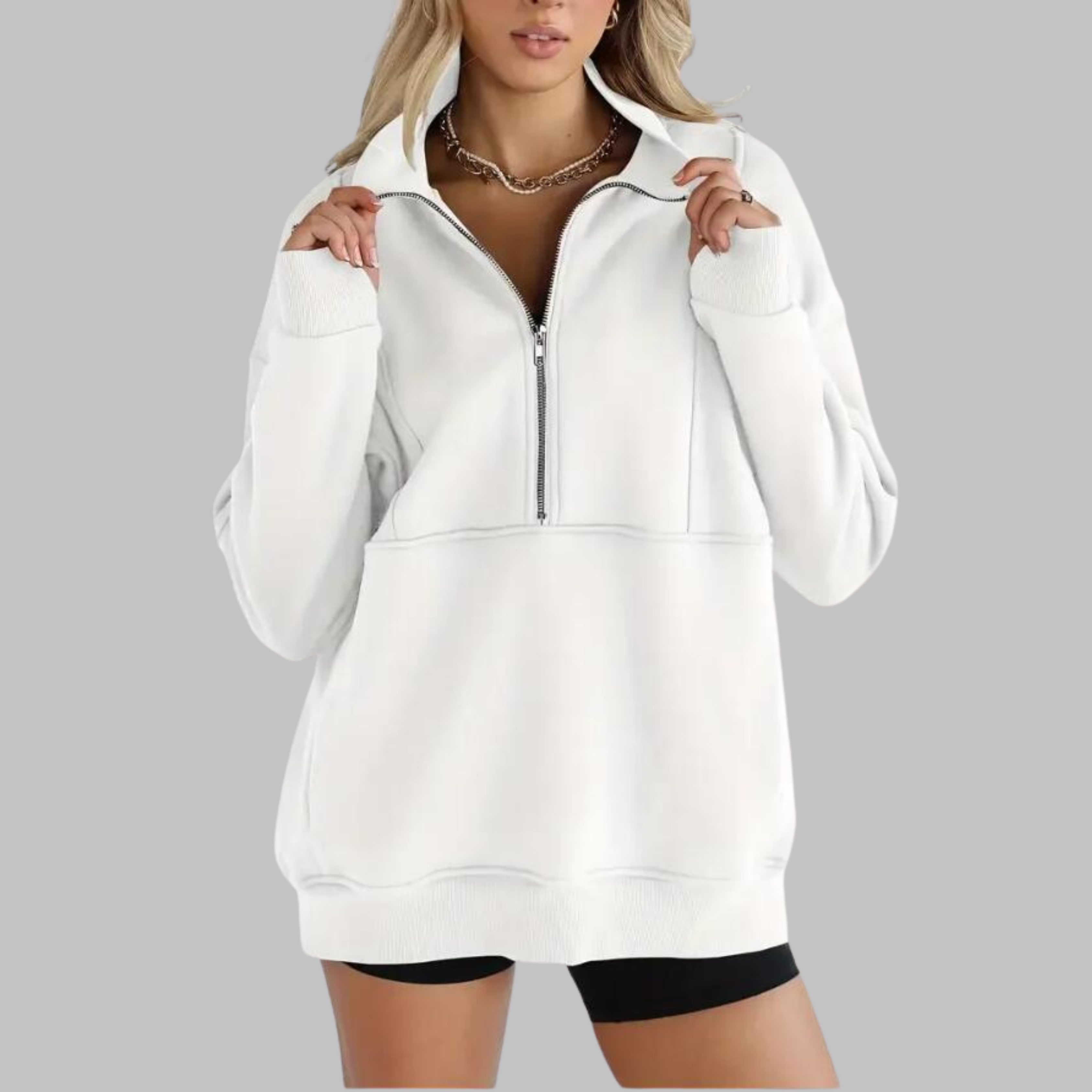 Kimberly Benn | Comfy Collar Half Zip Oversized Long Sleeve Sweatshirt