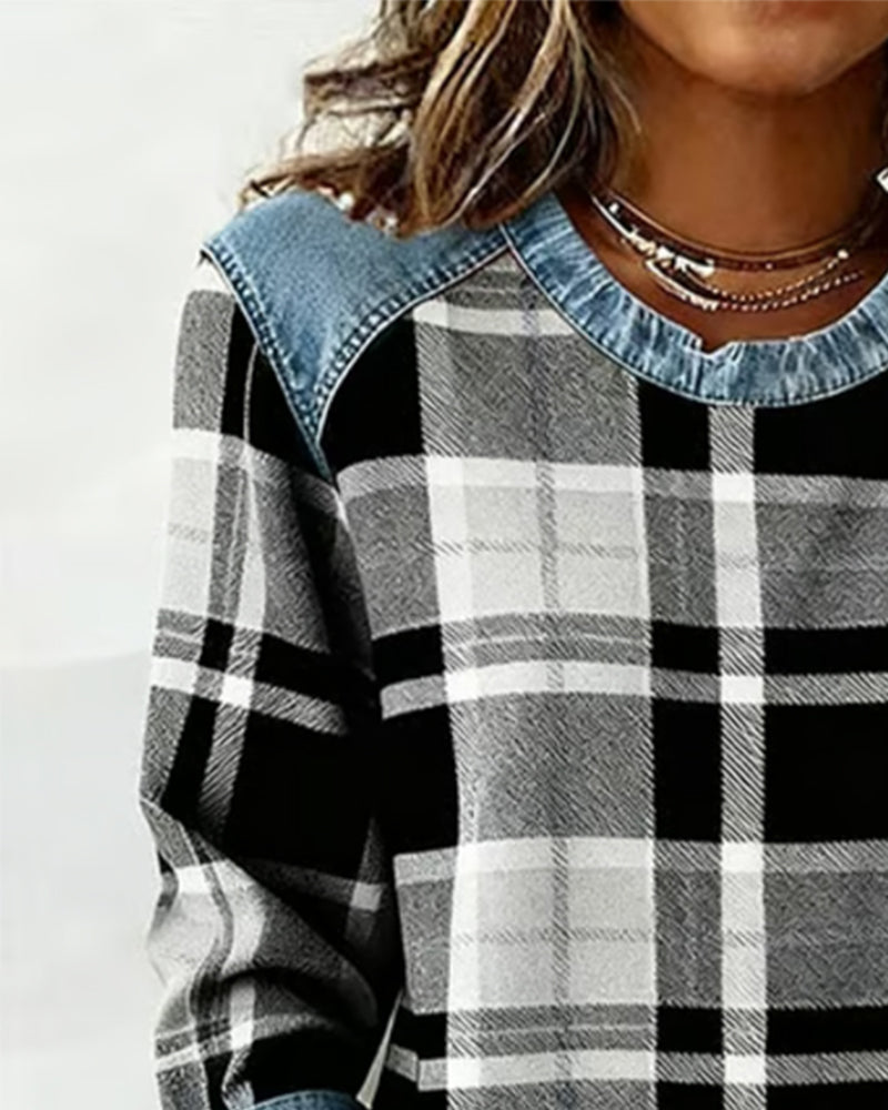 Kimberly Benn | Sweatshirt With Checkered Patchwork