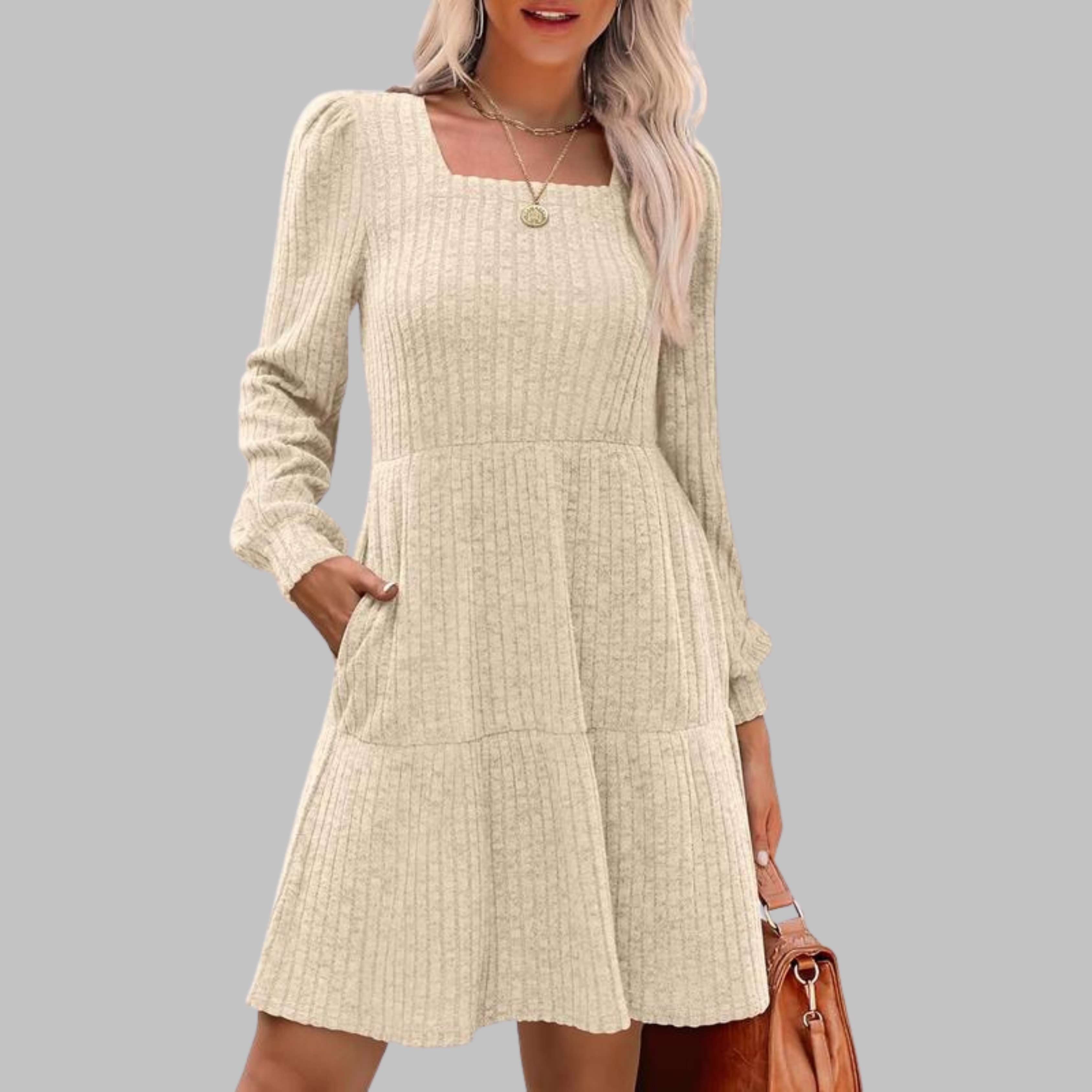Kimberly Benn | Casual Square Neck Long Sleeve Midi Dress