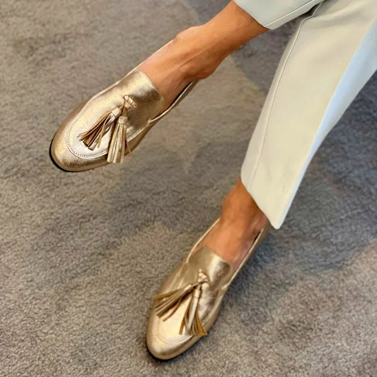 Kimberly Benn | Gold Mocassin With Tassels