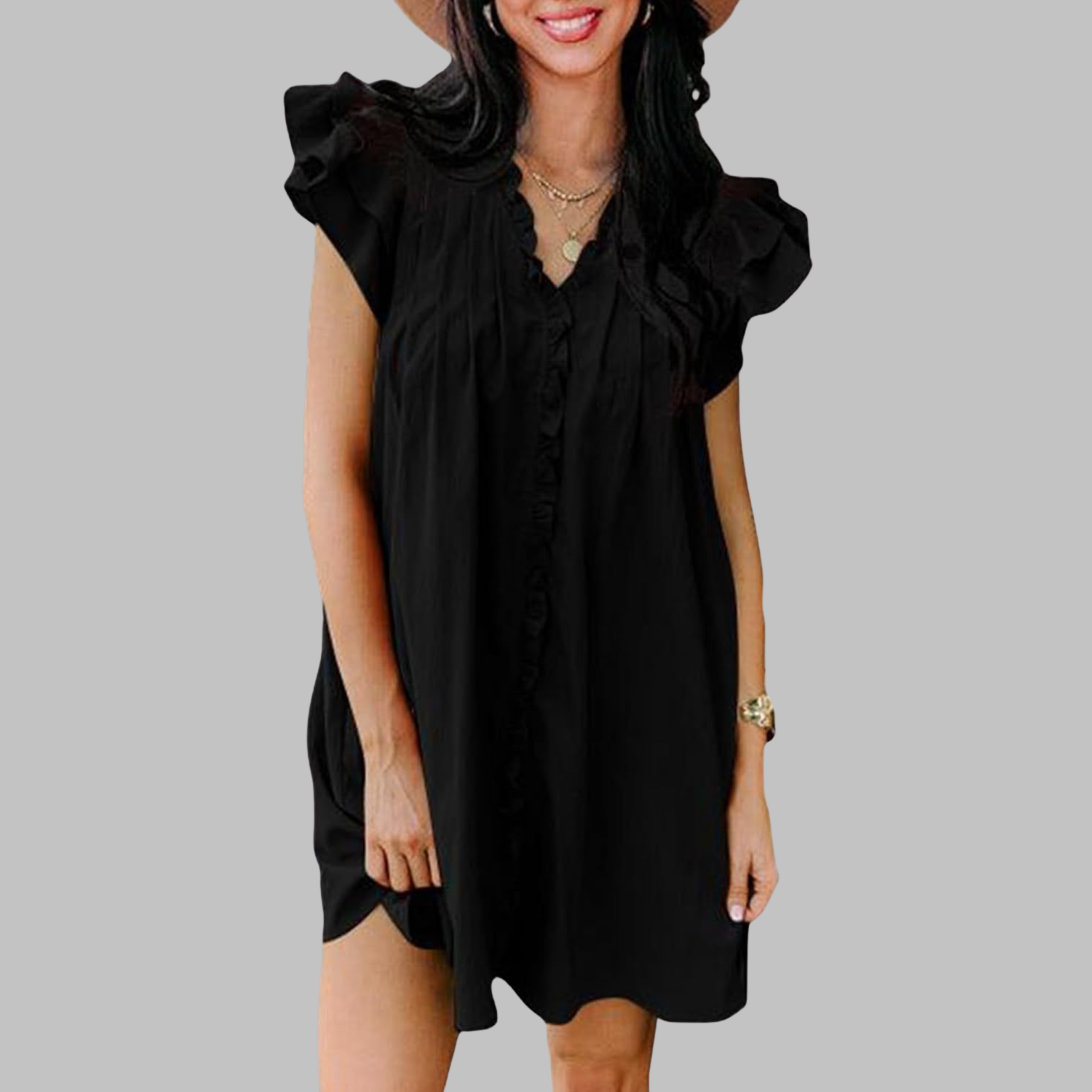 Kimberly Benn | Casual V-Neck Ruffled Midi Dress