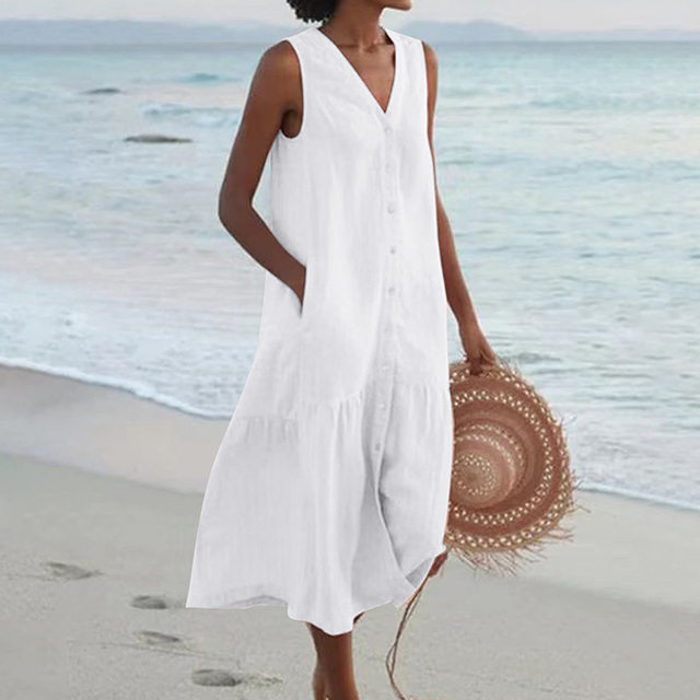 Kimberly Benn | Button-Front Sleeveless Beach Dress