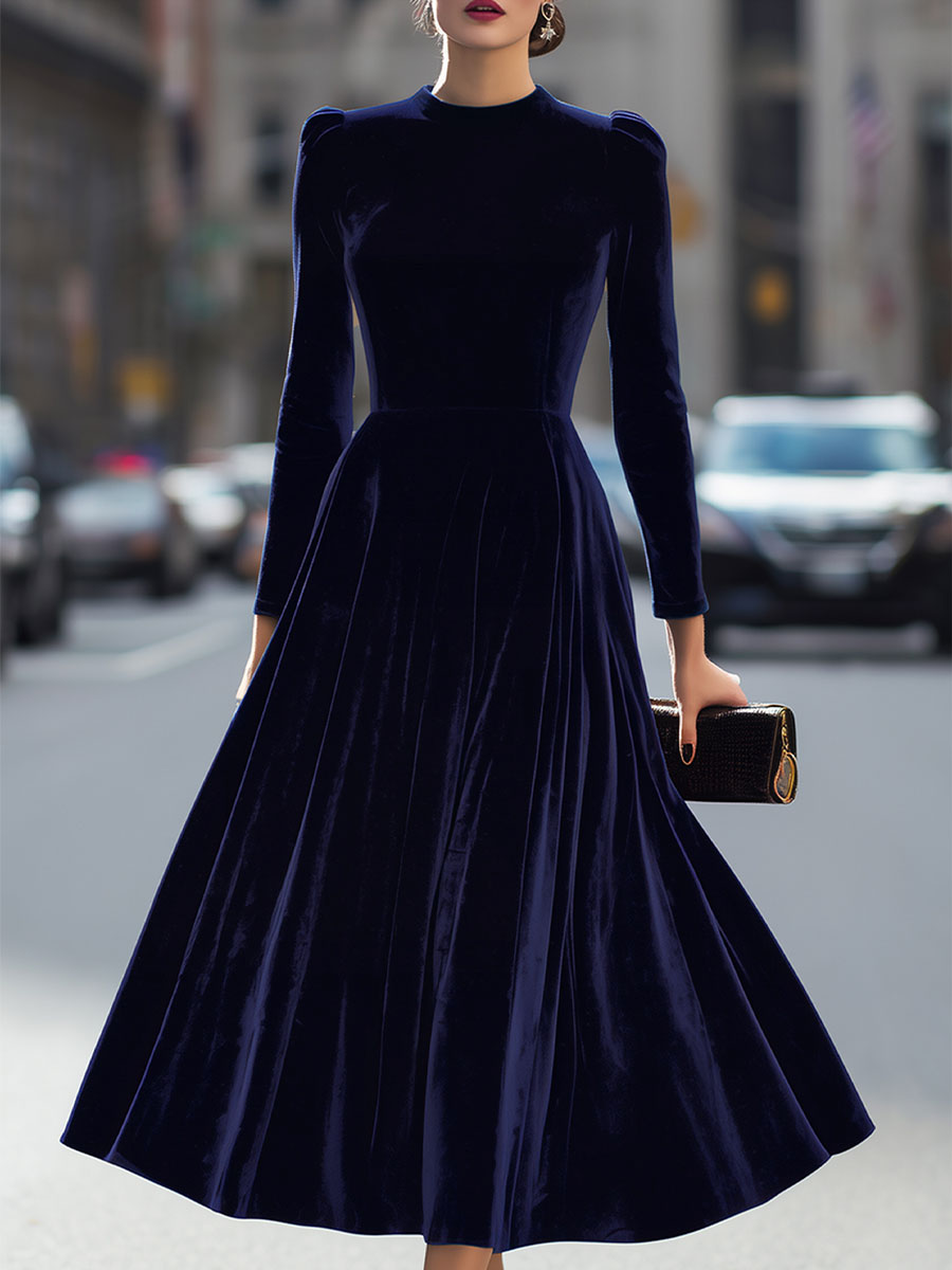 Kimberly Benn | Navy Blue Long-Sleeve Midi Dress