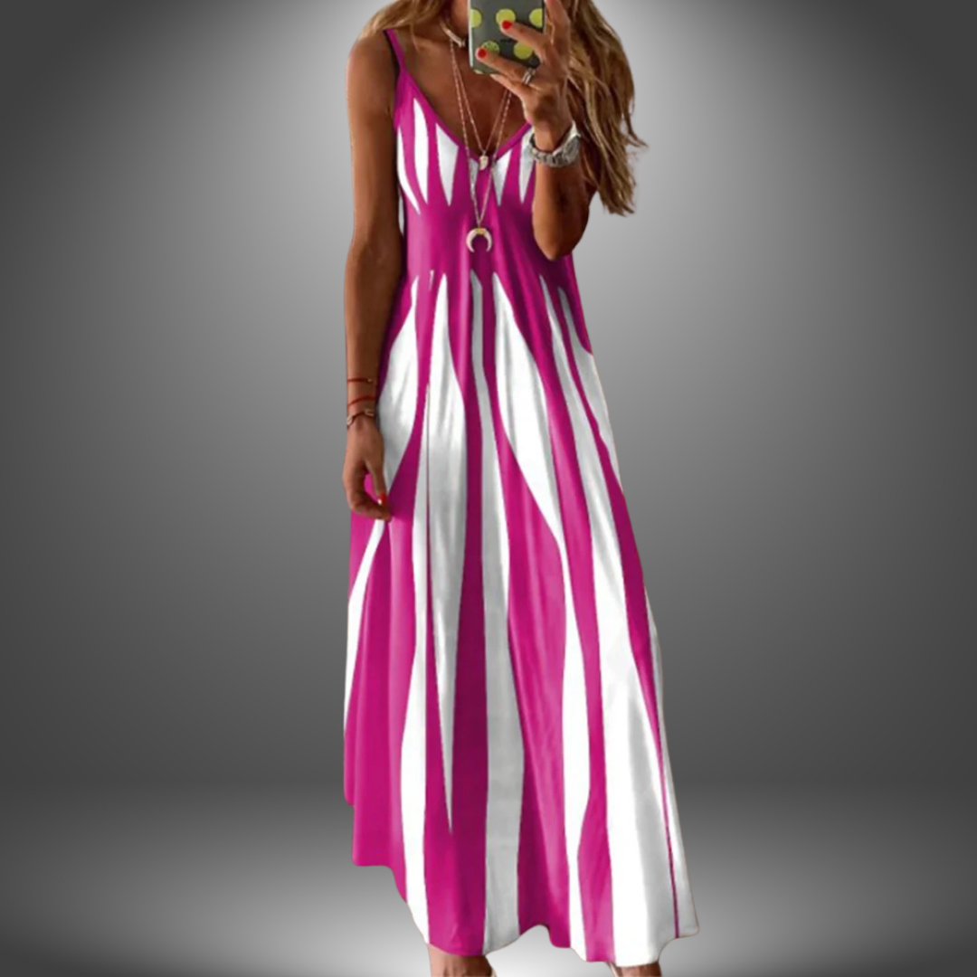 Kimberly Benn | Elegant Sleeveless Stripe Printed Long Dress