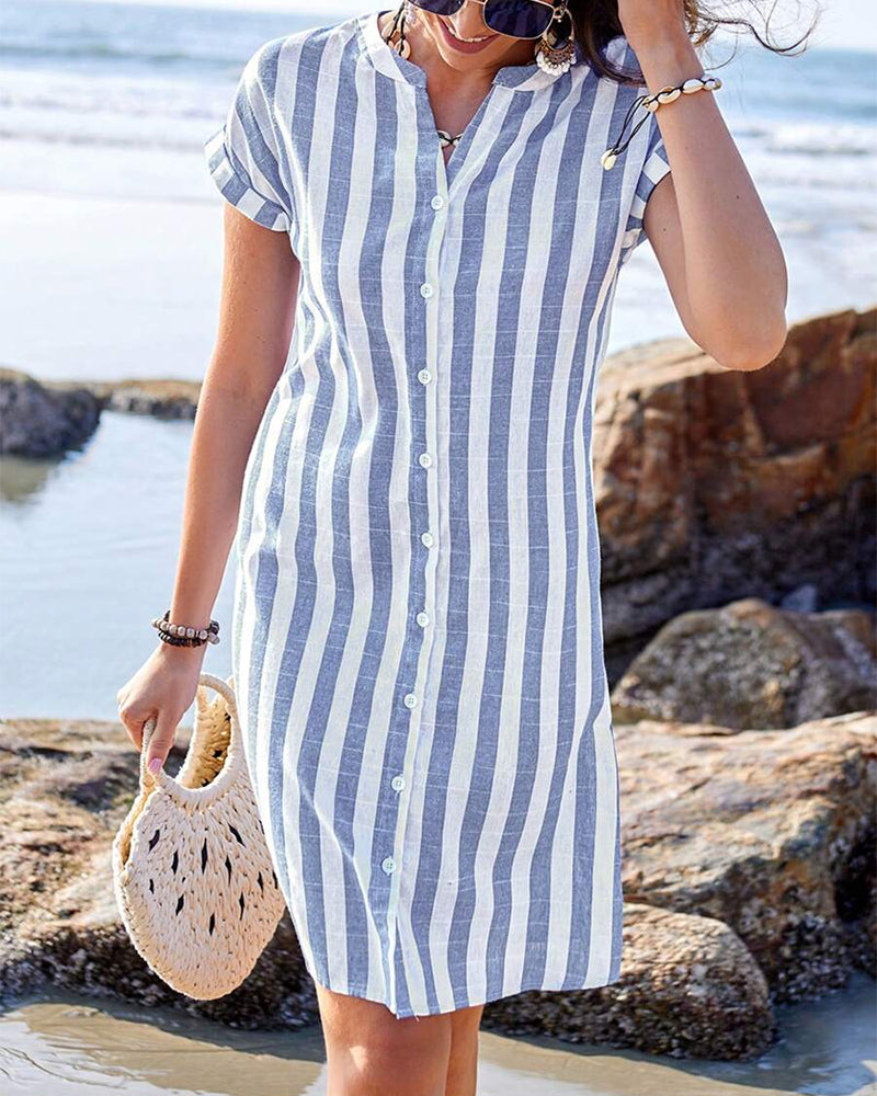 Kimberly Benn | Elegant Striped Button Midi Dress