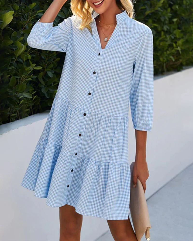 Kimberly Benn | Gingham Button-Up Mini Dress