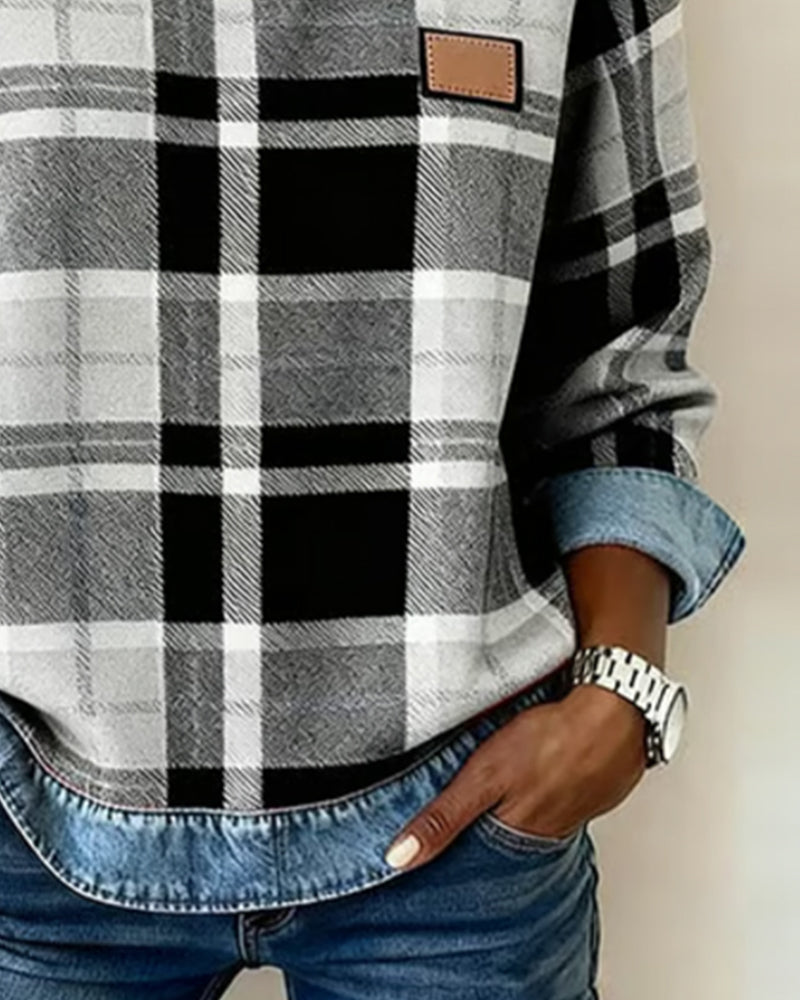 Kimberly Benn | Sweatshirt With Checkered Patchwork