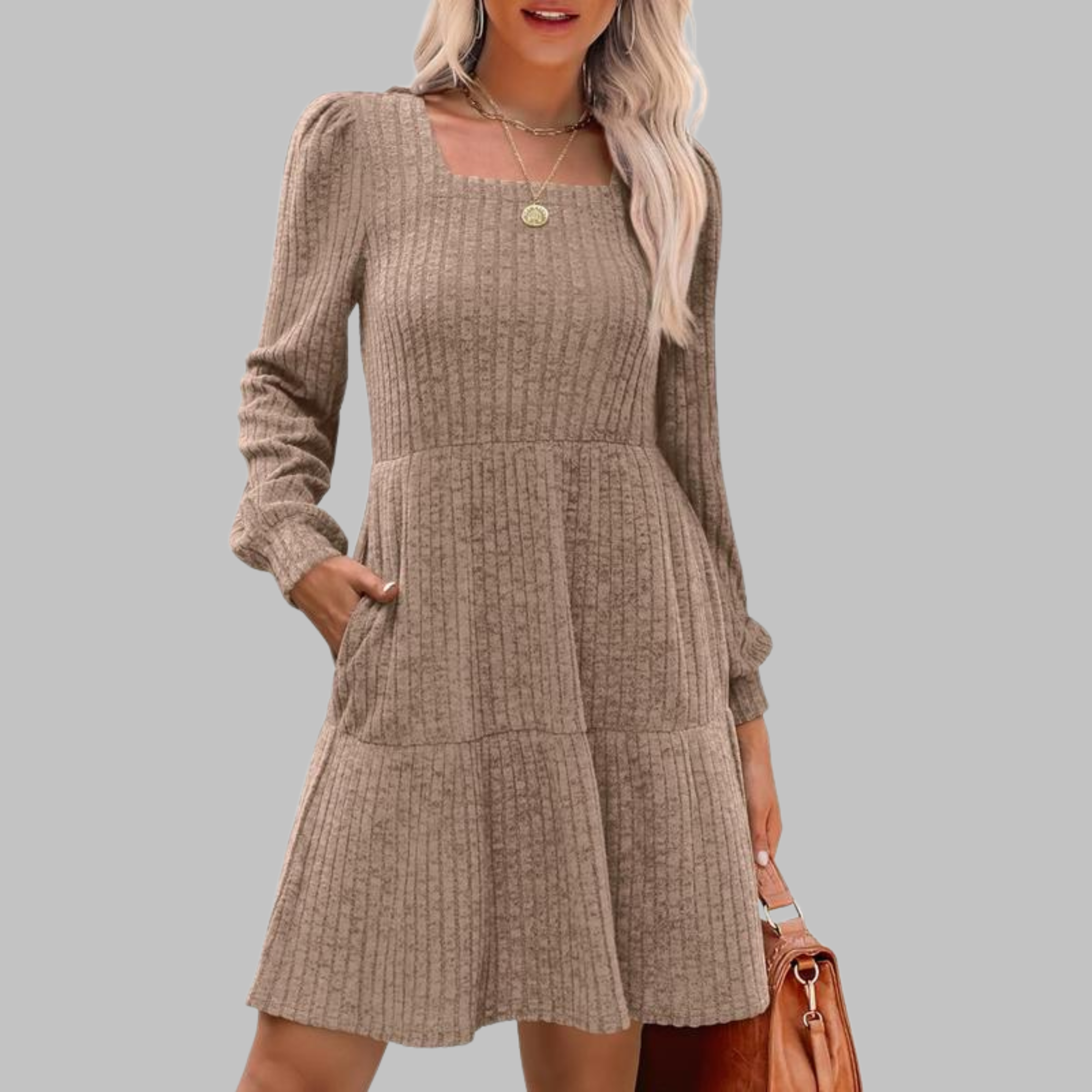 Kimberly Benn | Casual Square Neck Long Sleeve Midi Dress