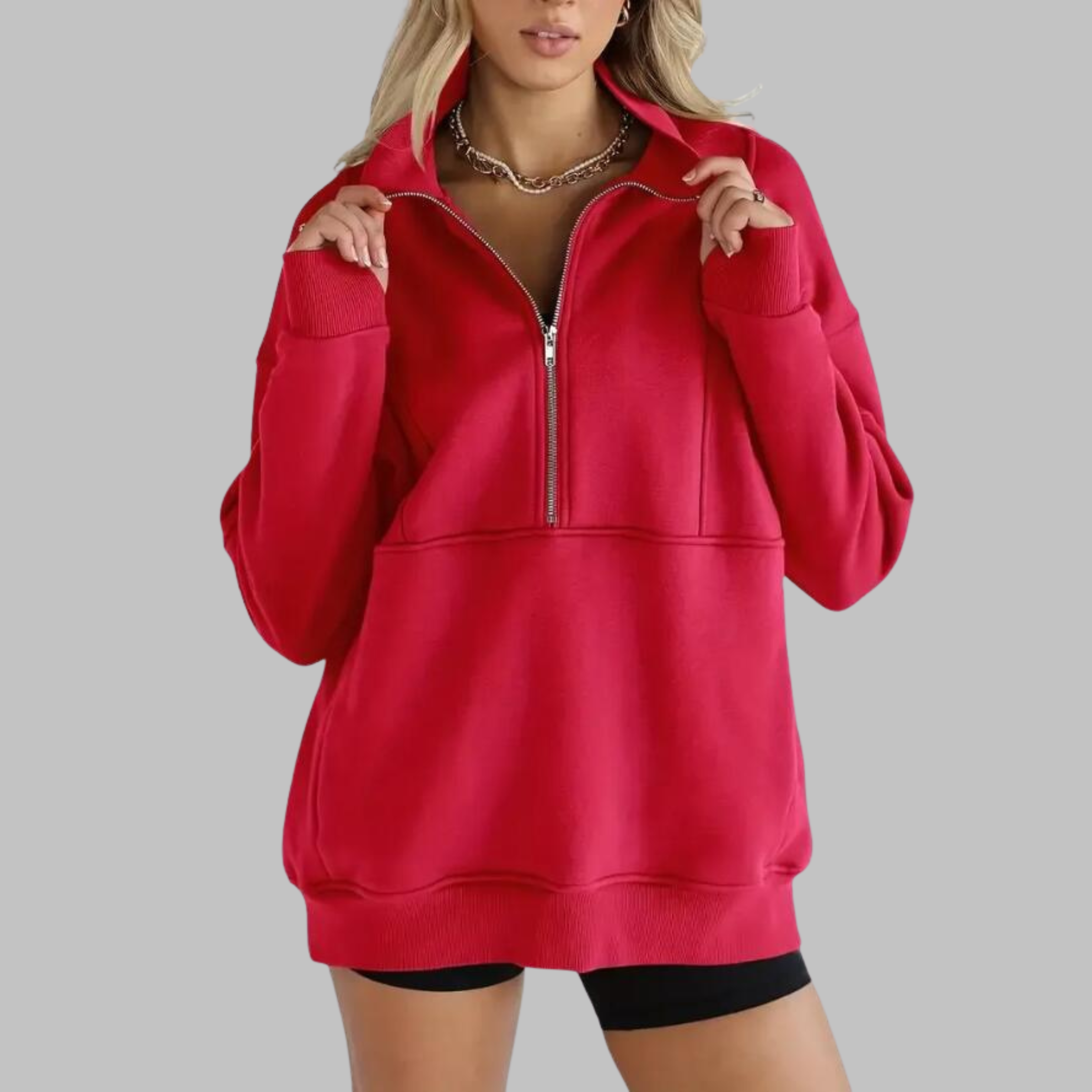 Kimberly Benn | Comfy Collar Half Zip Oversized Long Sleeve Sweatshirt